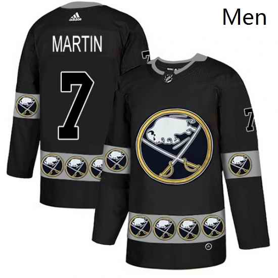 Mens Adidas Buffalo Sabres 7 Rick Martin Authentic Black Team Logo Fashion NHL Jersey